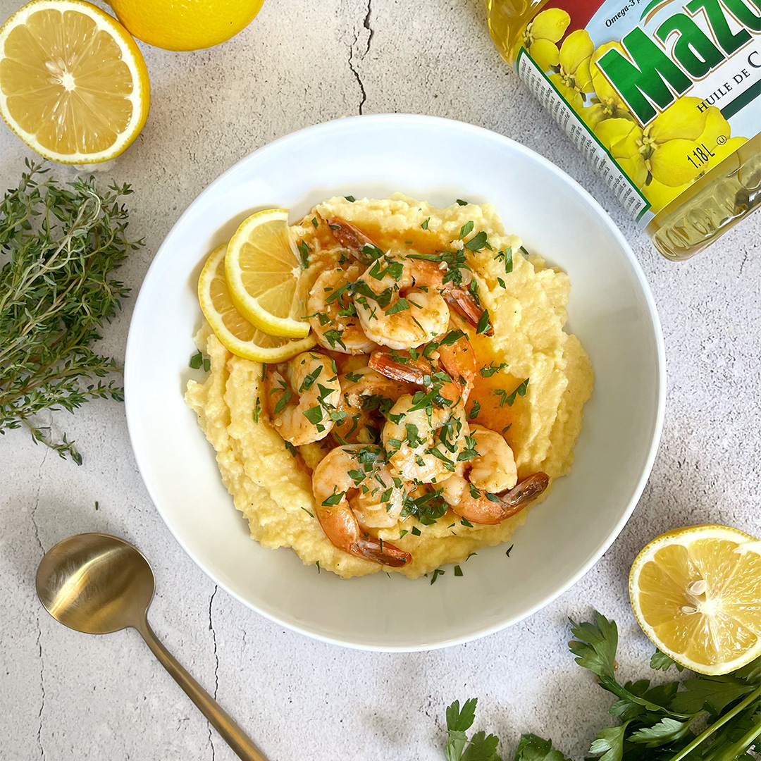 Garlic Butter Shrimp & Parmesan Polenta - Mazola® Oils