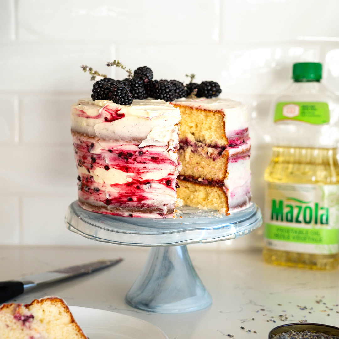 Blackberry Lavender Layered Cake with Vanilla Bean Cream Cheese Frosting - Mazola® Oils